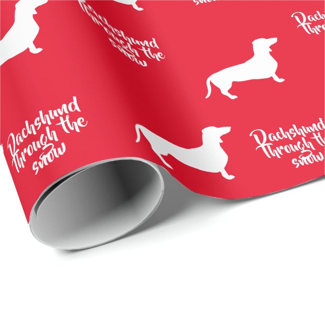 Papel De Regalo Divertido Dachshund a través de la nieve (Esquina del rollo)