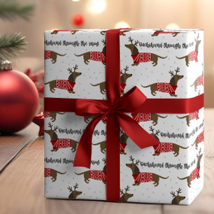 Papel De Regalo Divertido Dachshund A Través De Los Navidades De N