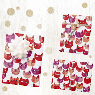 Papel de regalo divertido de acuarela gato rojo ro