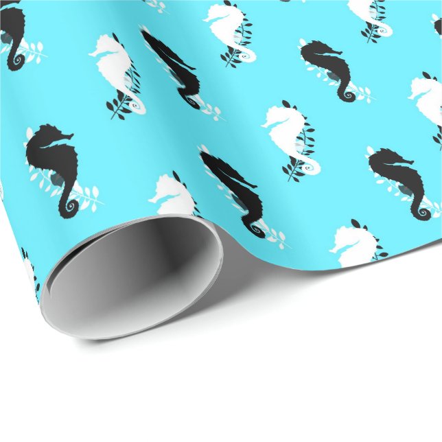 Papel de regalo divertido de caballito de mar de d (Esquina del rollo)