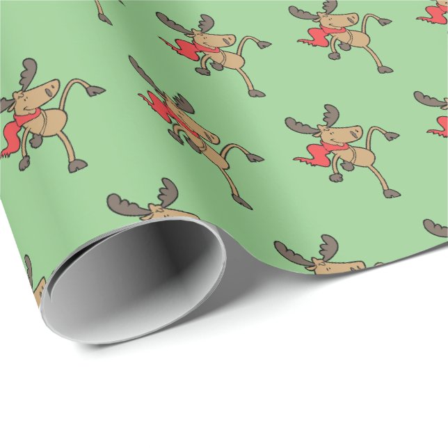 Papel de regalo divertido de Navidad con alce (Esquina del rollo)