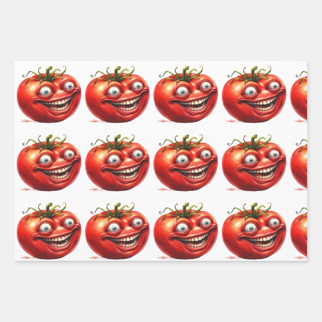 Papel de regalo divertido de tomate de dibujos ani (Anverso 2)