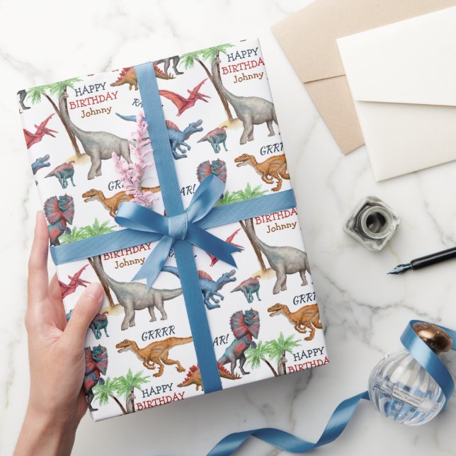 Papel De Regalo Divertido desfile de dinosaurios por el cumpleaños (Regalar)