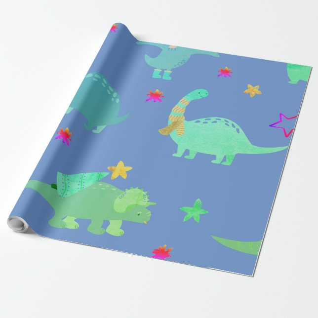 PAPEL DE REGALO DIVERTIDO DINOSOAR EN EL DOCUMENTO DE AZUL KID (Desenrollado)