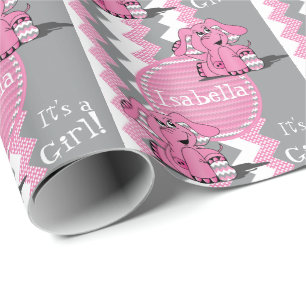 Papel De Regalo Divertido elefante rosa Chevron - Personalice