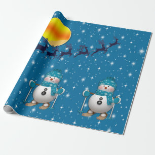 Papel De Regalo Divertido feliz esquiando Snowman