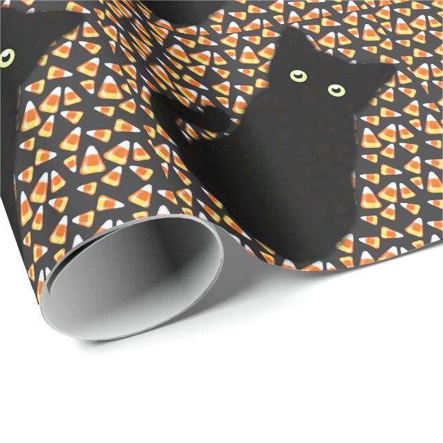 Papel De Regalo Divertido gato negro lindo Candy corn Halloween di (Esquina del rollo)