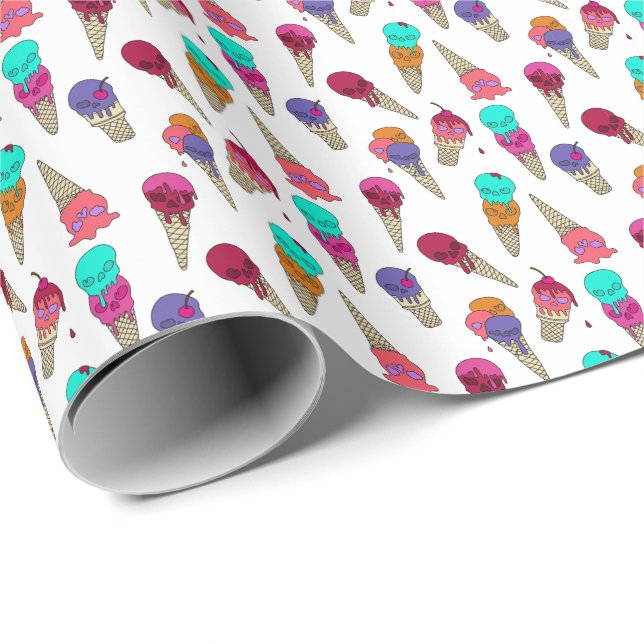 Papel De Regalo Divertido Melty verano Gótico Skull Helado Crema r (Esquina del rollo)