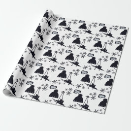 Papel De Regalo Divertido, mínimo, diseños de esquí sobre fondo bl
