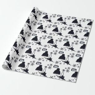 Papel De Regalo Divertido, mínimo, diseños de esquí sobre fondo bl