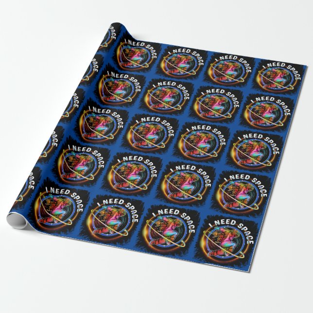 PAPEL DE REGALO DIVERTIDO NECESITO ESPACIO ASTRONAUTA GALAXIA (Desenrollado)