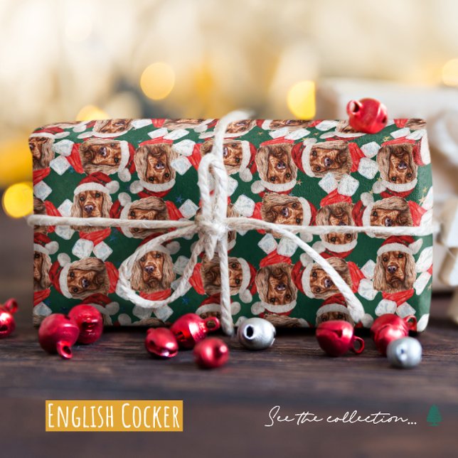 Papel De Regalo Divertido patrón de Navidad de Cocker inglés (Subido por el creador)