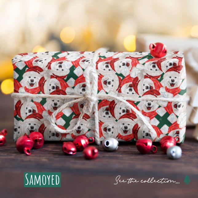 Papel De Regalo Divertido patrón de Navidad de Samoyed (Subido por el creador)