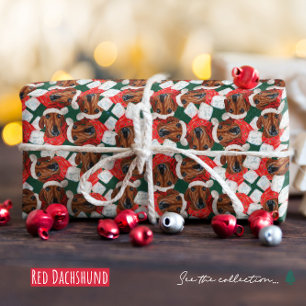 Papel De Regalo Divertido patrón navideño de dachshund rojo