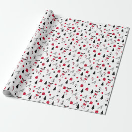Papel De Regalo Divertido patrón navideño de rojo, negro y blanco