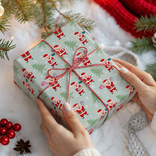 Papel De Regalo Divertido Patrón Verde de Cerdos Navideños Alegres