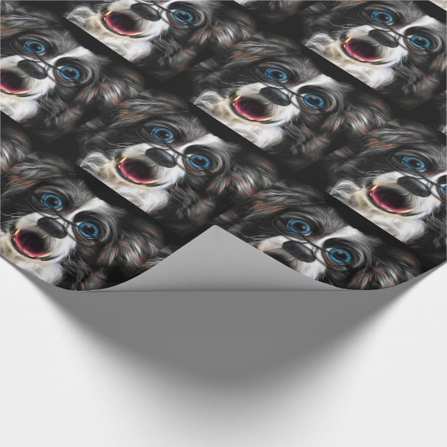 Papel De Regalo Divertido perro negro riéndose en lentes (Esquina)