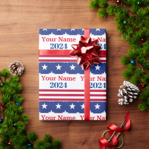 Papel De Regalo Divertido político 2024 Bandera americana Patrióti