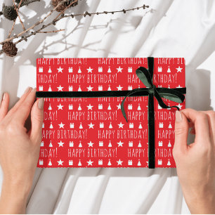 Papel De Regalo Divertido y Festivo Rojo Feliz Cumpleaños