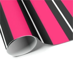 Papel De Regalo Divertido y moderno rosa caliente, rayas blancas y