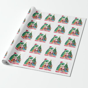 Papel De Regalo Divertidos Santa y Dinosaurios por el árbol de Nav