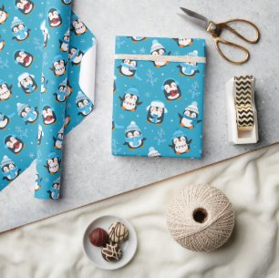 Papel De Regalo Diviértete Navidad Invierno Pingüinos