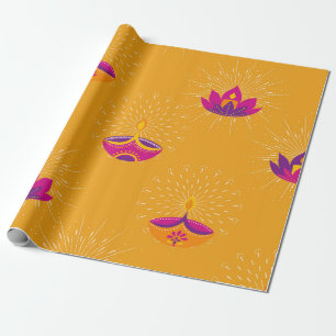 Papel De Regalo Diwali Diya y Loto Espiritual Radiante