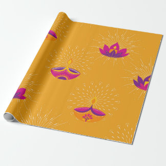 Papel De Regalo Diwali Diya y Loto Espiritual Radiante