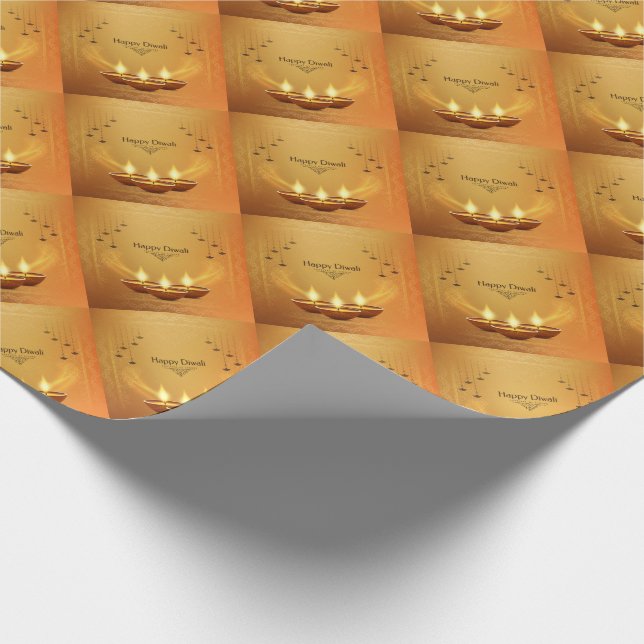 Papel De Regalo Diwali dorado con Diya  (Esquina)