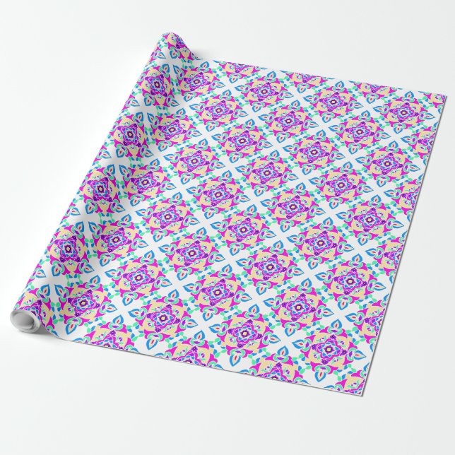 Papel De Regalo Diwali Giftwrap: Patrón de Rangoli Blanco, Rosa (Desenrollado)