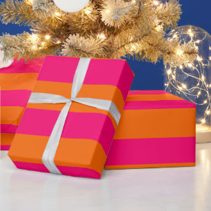 Papel De Regalo DIY Color XL Preppy Raya Naranja Rosa Frambuesa