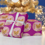 Papel De Regalo DIY Merry Christmas & Name, Cute Dog, Red Violet<br><div class="desc">Di "Feliz Navidad" con este lindo perro y árbol,  o cambia tu foto. Personalice el nombre y el mensaje; texto blanco y amarillo en el fondo de Red Violet. Haga clic en "Personalizar" para cambiar colores y estilos de tipo.</div>