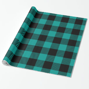Papel De Regalo Dk Verde azulado Negro Enorme Búfalo Plaid Lumberj
