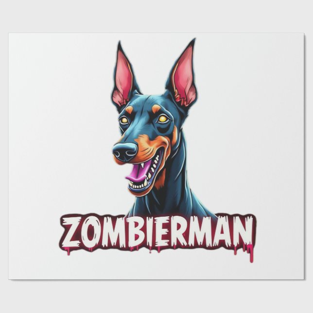 Papel De Regalo Dóberman Dobie Doby Dobermann Perro Zombie Hallowe (Superficie plana)