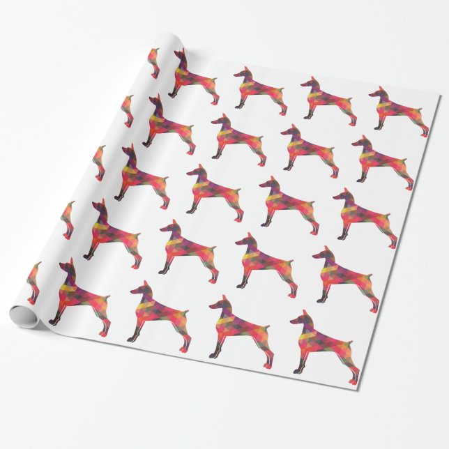 Papel De Regalo Doberman Pinscher Geométric Patten Silhouette (Desenrollado)