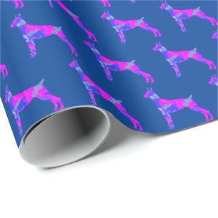 Papel De Regalo Doberman Pinshe Dog Silhouette Regalo rosa/azul
