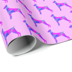 Papel De Regalo Doberman Pinshe Dog Silhouette Regalo rosa/azul