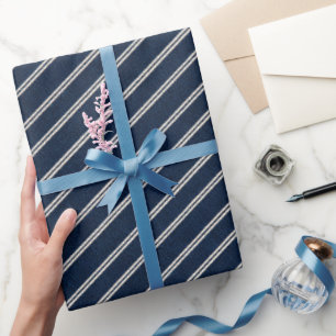 Papel De Regalo Doble Pinstripes Azul Marino Aspecto de Tejido Mar