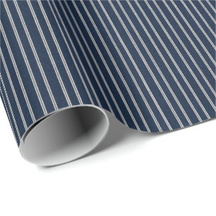 Papel De Regalo Doble Pinstripes Azul Marino Aspecto de Tejido Mar