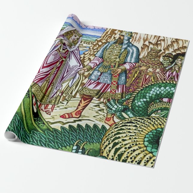 Papel De Regalo "Dobrynya Nikitich rescata a Zabava" de Ivan Bilib (Desenrollado)