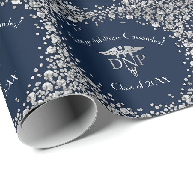 Papel De Regalo Doctor Nursing Practice Graduation NavyBlue Silver (Esquina del rollo)