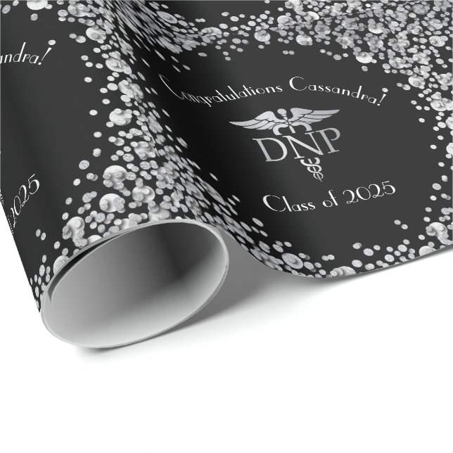Papel De Regalo Doctor of Nursing Practice Graduation Black Silver (Esquina del rollo)