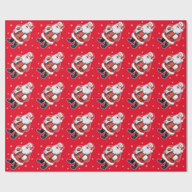 Papel De Regalo Documento de embalaje feliz de Santa sobre rojo (Superficie plana)