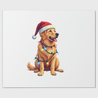 Papel De Regalo Dog Golden Retriever Santa Christmas Xmas Lights (