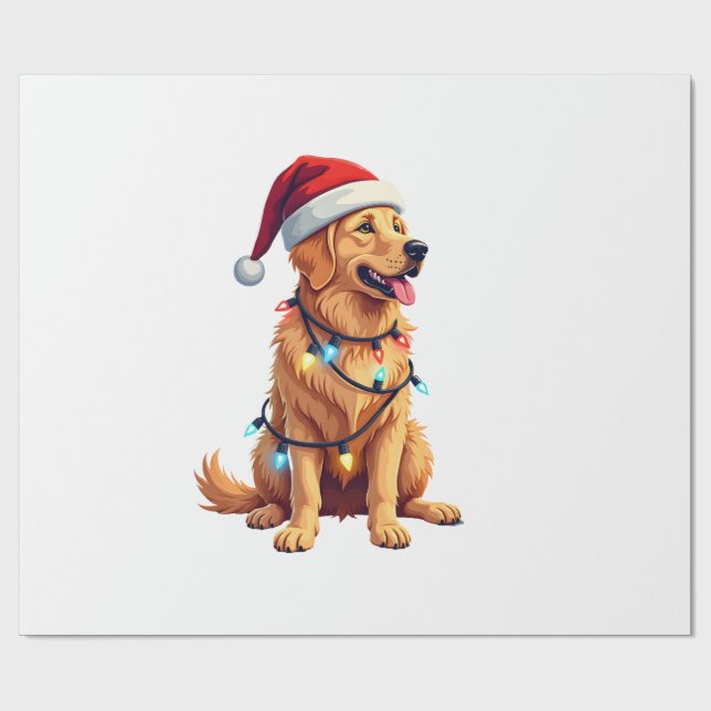 Papel De Regalo Dog Golden Retriever Santa Christmas Xmas Lights ( (Superficie plana)