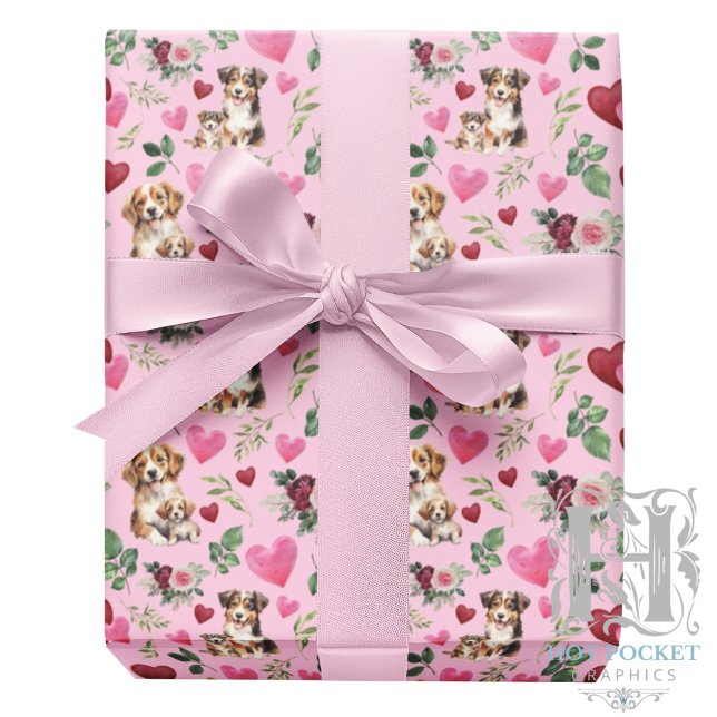 Papel De Regalo Dog Love Valentine Gift Wrapping Paper Pink (Subido por el creador)