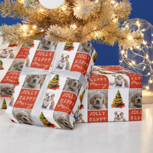 Papel De Regalo Dog Mascota 2 Fotos Árbol de Navidad acuarela