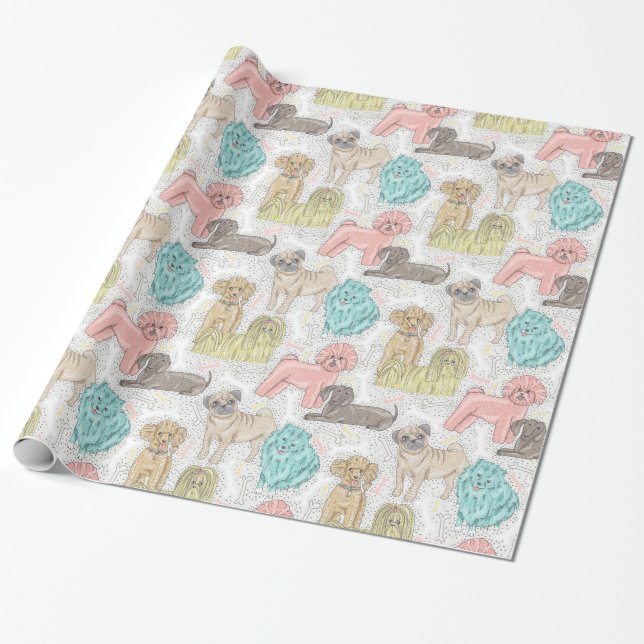 Papel De Regalo Doggies ventilares adorables para amantes del perr (Desenrollado)
