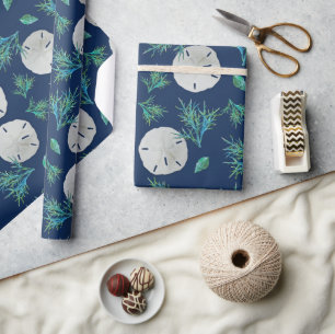 Papel De Regalo Dólar de Arena Azul Marino Tema Costero