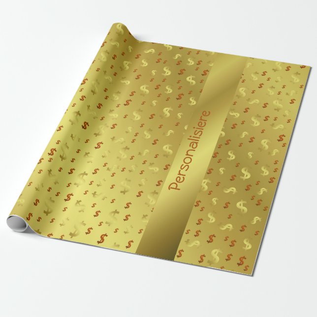 Papel De Regalo dólar, oro, hojas, patrón, moderno, Wrappi (Desenrollado)